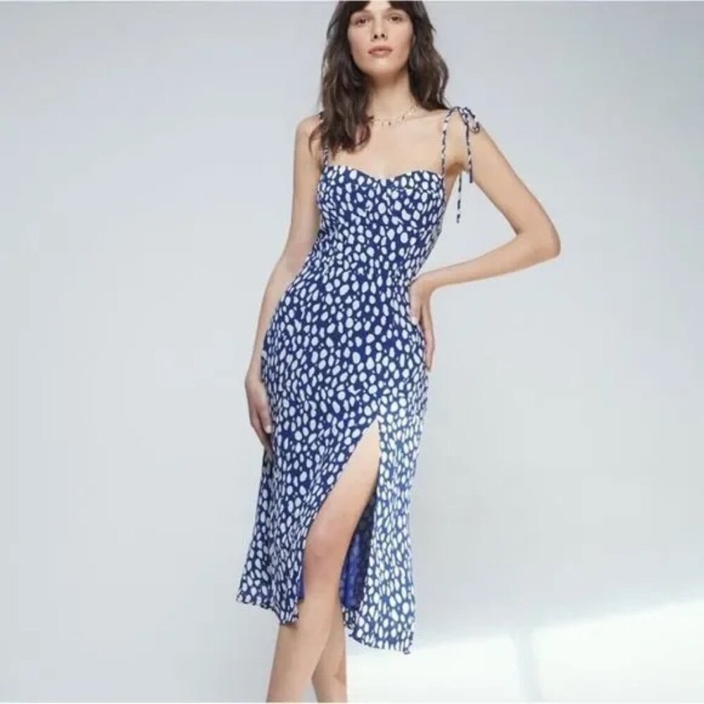 Commense Time Portal Slit Dress Blue Polka Dot Size XS